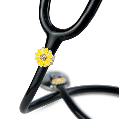 2 Pack Sunflower Bling Stethoscope Charms, Unique Stethoscope Id Name Tag for Doctor Nurse Christmas Gift