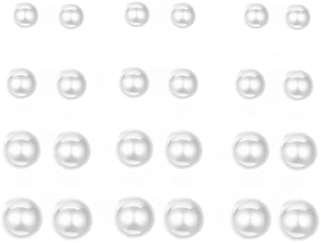 12 Pairs Pearl Studs Earrings for Women, Stainless Steel Hypoallergenic White Faux Simulated Pearl Earrings, 4 Mixed Sizes Round Ball Jewelry for Wedding Birthday Christmas