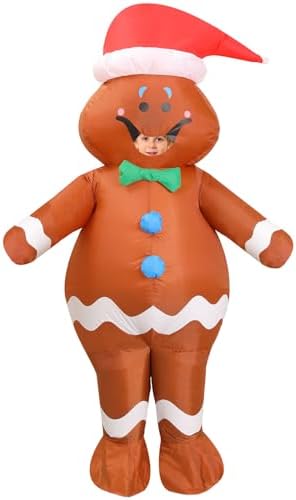 Gingerbread Costume Kids,Ages 9-12 Inflatable Christmas Costume,Funny Blow up Christmas Character Ginger bread man Costumes for Boy Girl Children,Xmas Holiday Cosplay Party Blowup Onesies Outfit Suit