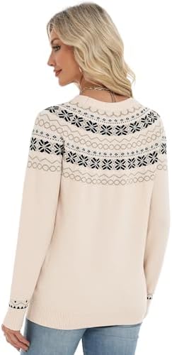 LOMON Womens Casual Lightweight Vintage Fair Isle Sweater Raglan Sleeve Crew Neck Knitted Pullover Comfy Warm Fall Tops