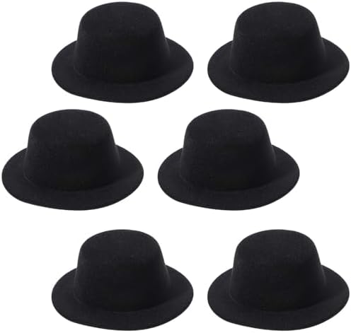 6 Pcs Felt Top Hats, Black Mini Formal Party Hats for Snowman Crafts, Christmas Decoration, Doll and Other Craft Projects, Hair Accessories - 5.3"W