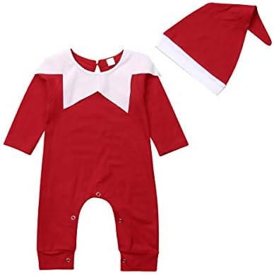 Newborn Baby Boy Girl Christmas Outfit Elf Costume with Hat Toddler Infant Long Sleeve Romper Onesie
