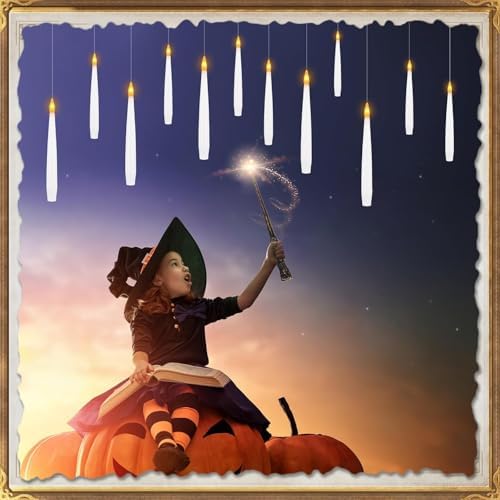 20 PCS Floating Candles with Wand LED Magic Hanging Candle Battery Operated Candle with 21 Batteries Include Flickering Warm Light Floating Candles for Christmas Halloween Decoration