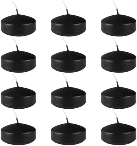 12 Black Floating Candles + 2 Tall Black Pillar Candles (2 Inch) – Unscented, Smokeless, Dripless, Long-Lasting for Wedding Centerpieces, Pool Party Decor, Halloween & Holiday Events
