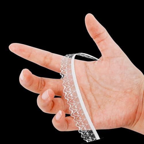 1.3CM x 10 Yards White Stretch Lace Trim,Elastic Floral Crochet Cotton Lace Ribbon for DIY Sewing, Bridal Wedding Dress Decoration, Crafts, Christmas Gift Wrapping