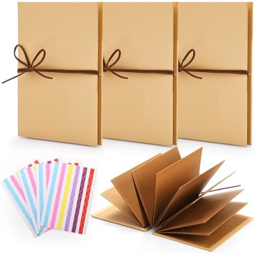 Hacaroa 4 Pack 6 x 8 Inches Accordion Scrapbook Brown Pages, Hardcover Kraft Paper Photo Albums, Stretchable Folding DIY Handmade Adventure Book Gift for Anniversary, Graduation, Christmas