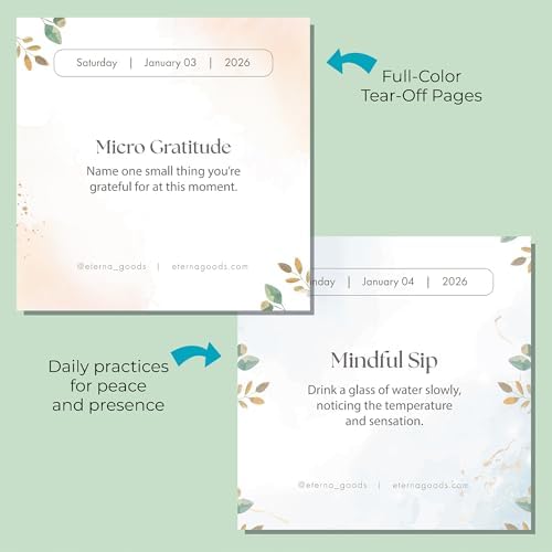 2026 Mindfulness Daily Desktop Calendar | Day To Day Tear Off Calendar with 365 Positive Affirmation Exercises for a Year of Calm Self Care, Box Calendar Gift For Women, Christmas Stocking Stuffer Gift for Home or Office