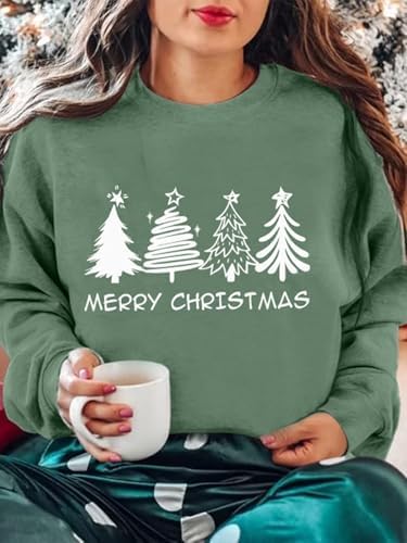 Womens Christmas Sweatshirt Christmas Tree Graphic Long Sleeve Shirts Xmas Holiday Pullover Tops Blouse