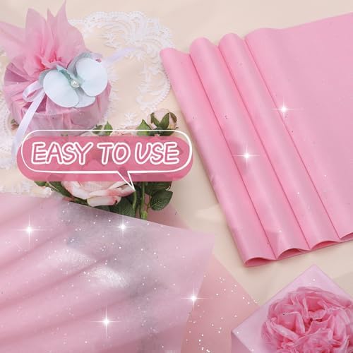 woric 135 Sheets Glitter Pink Tissue Paper 20 x 14 Inch Light Pink Tissue Paper for Gift Bags Wedding Girls Party Baby Shower Birthday Christmas Decor Art DIY Project