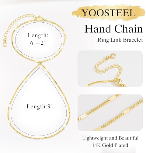 Yoosteel Hand Chain Bracelet for Women - Dainty 14K-Gold-Plated Finger Ring Hand Chains Layered Trendy Link Bracelets Jewelry Gifts for Women