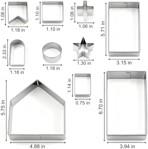 10Pcs Gingerbread House Cookie Cutters Set for Christmas Winter Holiday Baking and Decoration, Stainless Steel 3D Gingerbread House Kit for Kids Adults, Gift Package