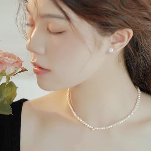 12 Pairs Pearl Studs Earrings for Women, Stainless Steel Hypoallergenic White Faux Simulated Pearl Earrings, 4 Mixed Sizes Round Ball Jewelry for Wedding Birthday Christmas