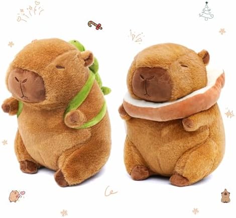 2 Pack Cute Capybara Plush with Turtle Backpack and Bread Plushies, 9.8In Soft Capybara Stuffed Animals Funny Plushie Toy for Kids, Christmas Birthday Gifts for Boys Girls
