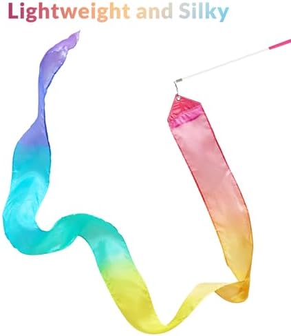 100% Silk Dance Ribbons Pastel Rainbow Play Silks Kids Toddlers Spring Easter Outdoor Streamer Toy Princess Ribbon Dancer Wand for Gymnastics Dancing Birthday Gift
