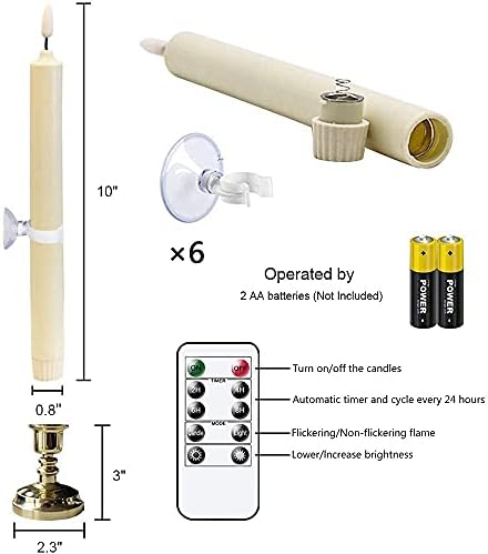 Wondise Flameless Window Candles with Timer & Remote, 10" Battery Operated 3D Wick LED Flickering Window Candles for Christmas Decoration, Removable Gold Holder and Suction Cups Included(6 Pack)
