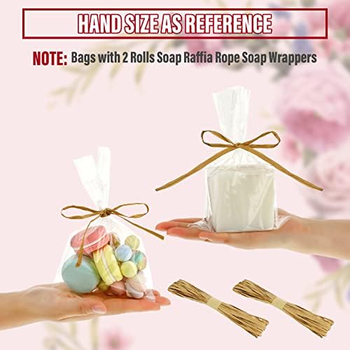 Tudomro 200 Pcs Clear Flat Cellophane Soap Bags for Packaging 4.9'' x 7.9'' Small Mini Soap Cookie Candy Wrappers Bags with Raffia Rope for Wedding Christmas Craft Gift Birthday Party Favor Supplies