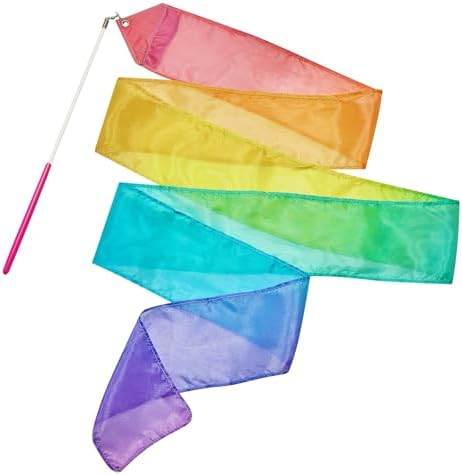 100% Silk Dance Ribbons Pastel Rainbow Play Silks Kids Toddlers Spring Easter Outdoor Streamer Toy Princess Ribbon Dancer Wand for Gymnastics Dancing Birthday Gift