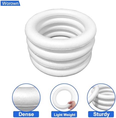 Worown 8 Pcs (8 & 12 Inch) Foam Wreath Forms, Foam Rings for Home Front Door, Christmas, Thanksgiving Day and Wedding Decorations