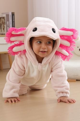 DarkCom Unisex Baby Axololtl Costume Animal Onesie Toddler Hooded Romper Halloween Kids' Christmas Pajamas