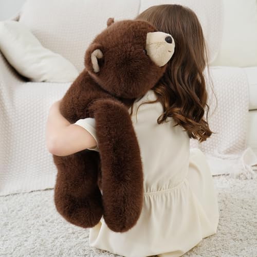 Weighted Bear Stuffed Animal Brown Bear Plush Toy 24 Inch 4 Pound Soft Fur Long Arms Hugging Toy Cozy Gift for Kids Adults Christmas and Birthdays