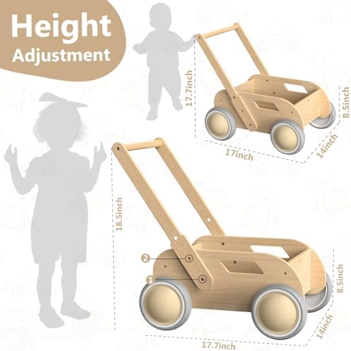 Wooden Baby Walker, Push and Pull Learning Walking Toys for Babies Infants to Toddler, Walker with Wheels for Boys Girls, Gift for Birthday Christmas, Natural