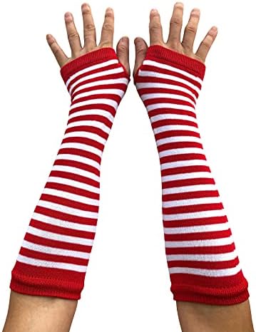 SYAYA Striped Fingerless Gloves for Women Men, Gothic Arm Warmers Winter Fashion for Cosplay & Goth & Punk Emo U-S-A1W