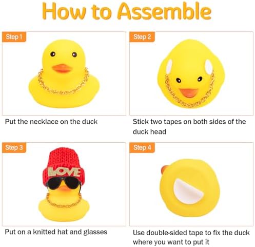 wonuu Car Dashboard Rubber Ducks Saint Valentine's Day Decorations, Christmas Eve Rubber Ducky for Car Ornament Cute Duck with Love Knit Hat, Glasses, Necklace, Pink