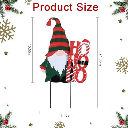 YEAHOME Christmas Outdoor Decorations, Metal Gnome Decorative Garden Stakes for Outdoor Christmas Yard, Xmas HOHOHO Yard Signs for Outside Garden Porch Lawn Pathway Decor