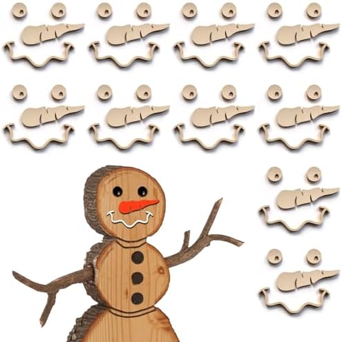 10-Set Unfinished Wood Snowman Face for Craft Kit - Paintable Wooden DIY Supplies with Eyes, Nose & Mouth - Christmas Ornament Supplies, Holiday Craft Decorations for Kids & Adults
