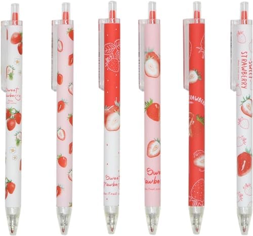 YYaaloa 12pcs Cute Strawberry Pens Black Gel Ink Pens Retractable 0.5mm Nice Mother's Day Gifts Fun Pen for Kids Girls Boys Christmas Gifts