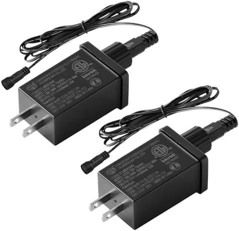 2 Pack 12V DC 1.5A Yard Inflatable Adapters Replacement, Class 2 Power Supply Adaptor with 9.8ft Extension Cables, 12W Transformer US Plug for LED Lights Halloween Christmas Thanksgiving Inflatables
