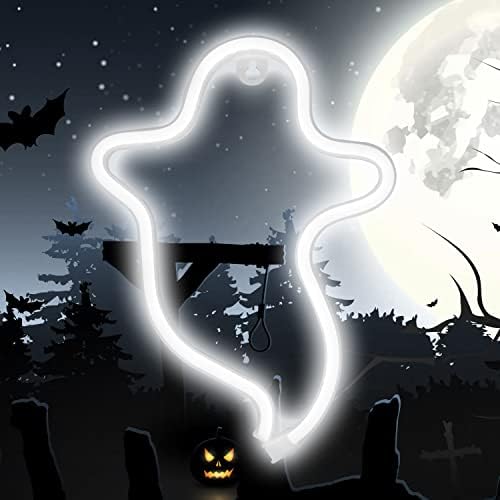 White Ghost Halloween Lights Neon Signs, Gothic Shaped Lamp USB/Battery Operated Night Lights for Home, Wall, Festival, Party, Christmas Decor-Ghost(White)