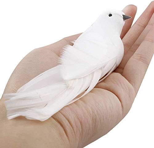 12Pcs Artificial White Doves, White Feathered Mini Birds White Doves Decoration with Metal Clip for Craft Home Garden Wedding DIY Decor Christmas Tree Ornaments