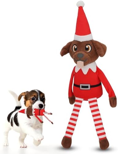 Pooch on a Perch - Christmas Elf Dog Toy, Cute Plush Dog Present with Crinkle & Squeak, Elf Pet Holiday Toy & Puppy Stocking Stuffer