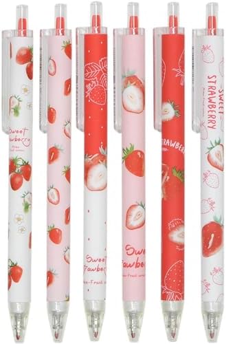 YYaaloa 12pcs Cute Strawberry Pens Black Gel Ink Pens Retractable 0.5mm Nice Mother's Day Gifts Fun Pen for Kids Girls Boys Christmas Gifts