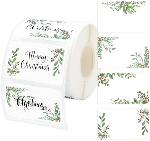Whaline Christmas Direct Thermal Labels Xmas Holly Berry Coding Label Stickers Self-Adhesive Thermal Label Printer Decals for Xmas Party Business, 500Pcs