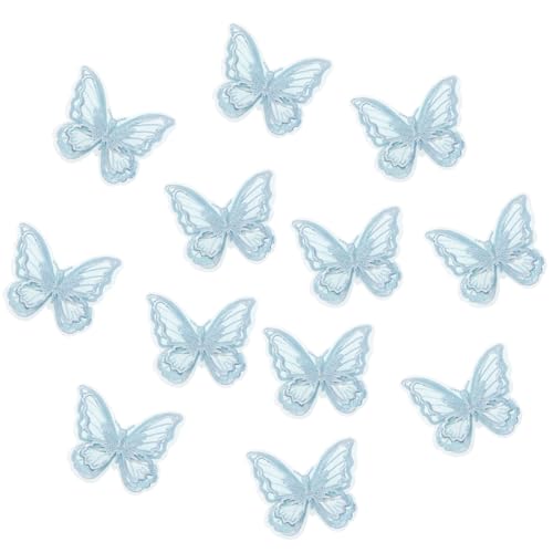 12Pcs Blue Butterfly Hair Clips, Cute Lace Embroidery Flower Butterfly Hair Bow for Women Girls Fairy Hair Accessories Halloween Christmas Party Decor (Blue)