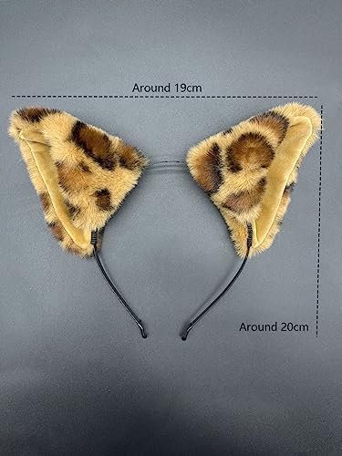 Agymo leopard Fox Wolf Cat Ears Headband, Animal Furry Ears,Christmas Halloween Ears,Gorou Cosplay Costume Accessory