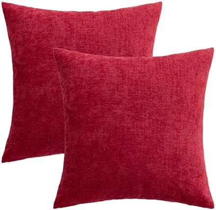 Woaboy Pack of 2 Red Pillow Covers 20x20 Inch Christmas Soft Chenille Couch Throw Pillows Solid Color Cushion Covers Home Decoration for Spring Sofa Living Room