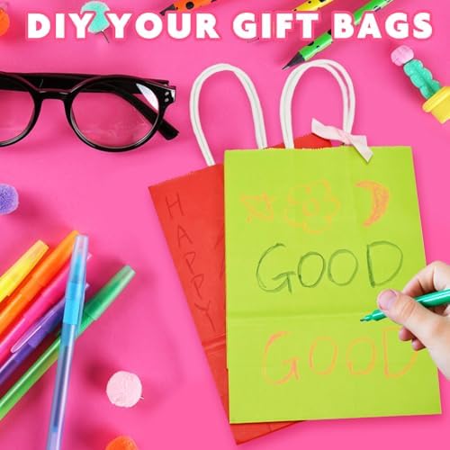 10 Pcs Paper Gift Bags with Handles, 8" Rainbow Color Goodie Bags for Party, Christmas, Favor, Birthday, Wedding, Events, Classrooms, Celebrations