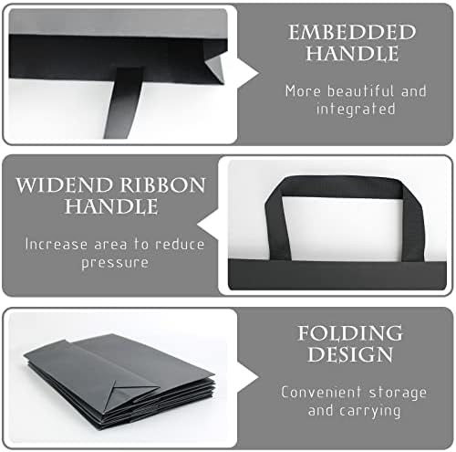 Xloey Black Gift Bags with Handles,6 Pcs 12.6"x4"x8.7" Black Gift Bag,Paper Shopping Bags with Ribbon Handles,for Merchandise Business,Retail,Valentine's Day, Birthday,Wedding,Christmas,Party