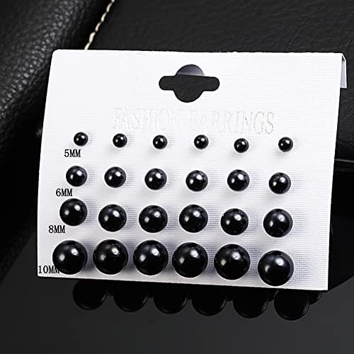 12 Pairs Black White Pearl Earrings Stud Sets