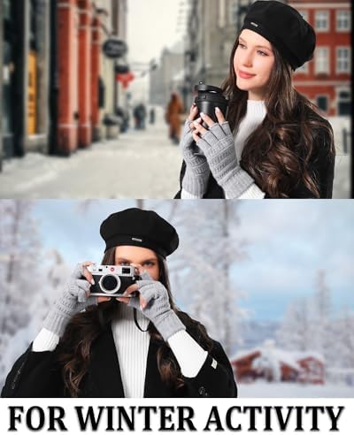 2 Pairs Fingerless Gloves for Women Men, Half Finger Winter Warm Stretch Knitted Gloves for Texting Typing Driving Working