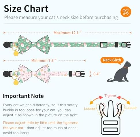 2 Pack Christmas Cat Collar with Removable Bow Tie and Bell for Boy Girl Cats,Cute Kitten Collar with Christmas Tree and Santa Claus Patterns for Female Male Cats (Christmas Tree&Santa Claus)