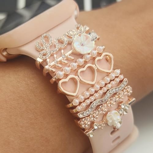 christmas watch charms with 12pcs Decorative ring Loops 3pcs watch stud,metal Diamond Sliding Strap Accessories Compatible with Apple watch Silicone bands iwatch Series Rhinstone ornament