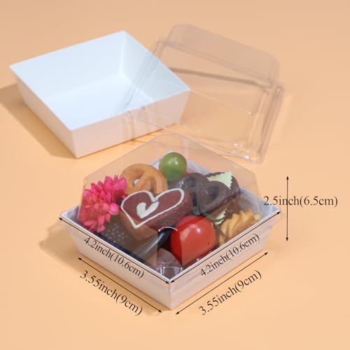100Pack 4 Inches Charcuterie Boxes with Clear Lids - Bakery, Chocolate Covered Strawberries, Mini Cake, Pie Boxes - Perfect for Christmas, Valentine's, Halloween