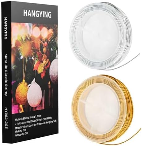 2 Rolls Metallic Elastic Cords Elastic String Gold Silver Stretch Cord Metallic Tinsel Rope for Craft Making Gift Wrapping, Jewelry Making Hair Braids Bracelets, Christmas Crafts DIY 1.0 mm 118 ft