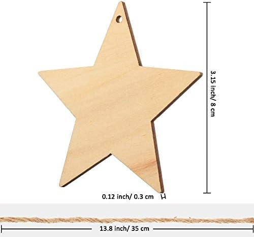 Tatuo 100 Pieces Christmas Wooden Star Ornaments Star Wooden Cutouts for Crafts Hanging Ornaments with Ropes for Embellishments, Wedding, DIY, Craft, Festival