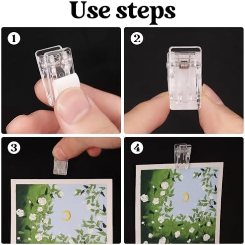 50 Pcs Self Adhesive Clips,Wall Clips for Hanging,Sticky Clips Tapestry Clips Photo Picture Poster Clips Plastic Spring Clips Hanging for Paper Tapestry Hangers Home and Office Christmas Decor(Clear)