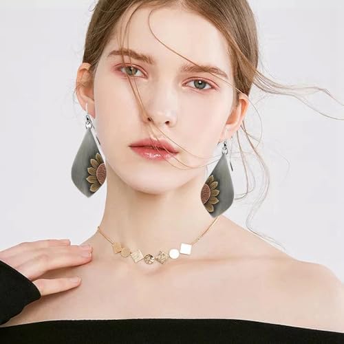 12 Pairs Boho Vintage Geometric Round Earrings Wooden Leather Ethnic Style Vintage Sunflower Earrings Christmas for Women